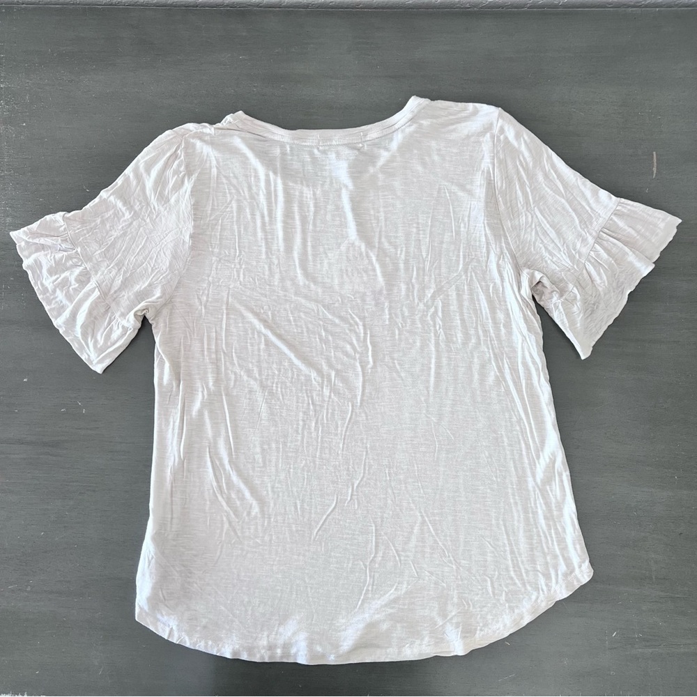 NEW Knox Rose Taupe Distress Ruffle Flutter Loose Sleeve Top T-shirt Tee XL XXL - Picture 4 of 5